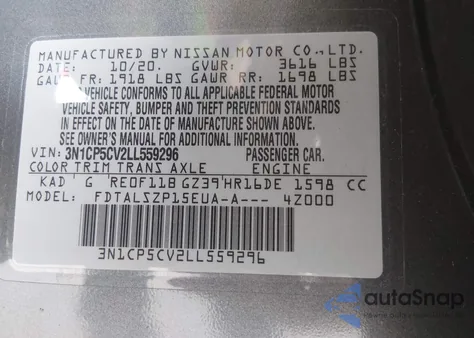 2020 Nissan Kicks Sv Xtronic Cvt из США, поврежденный, VIN 3N1CP5CV2LL559296